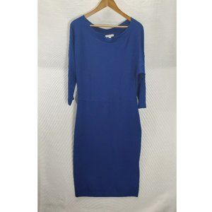 Eva Mendes NY&C Midi Sweater Dress Womens Large Blue 3/4 Sleeve Pencil Stretch
